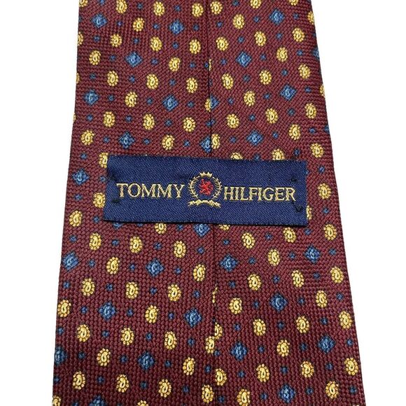 Tommy Hilfiger Tie Men's Maroon Paisley 100% Silk 56.5" x 4" USA Y2K - Picture 4 of 7
